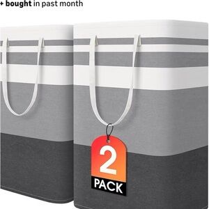 Large Gray Stripe Collapsible Laundry Hamper - 2 Pack